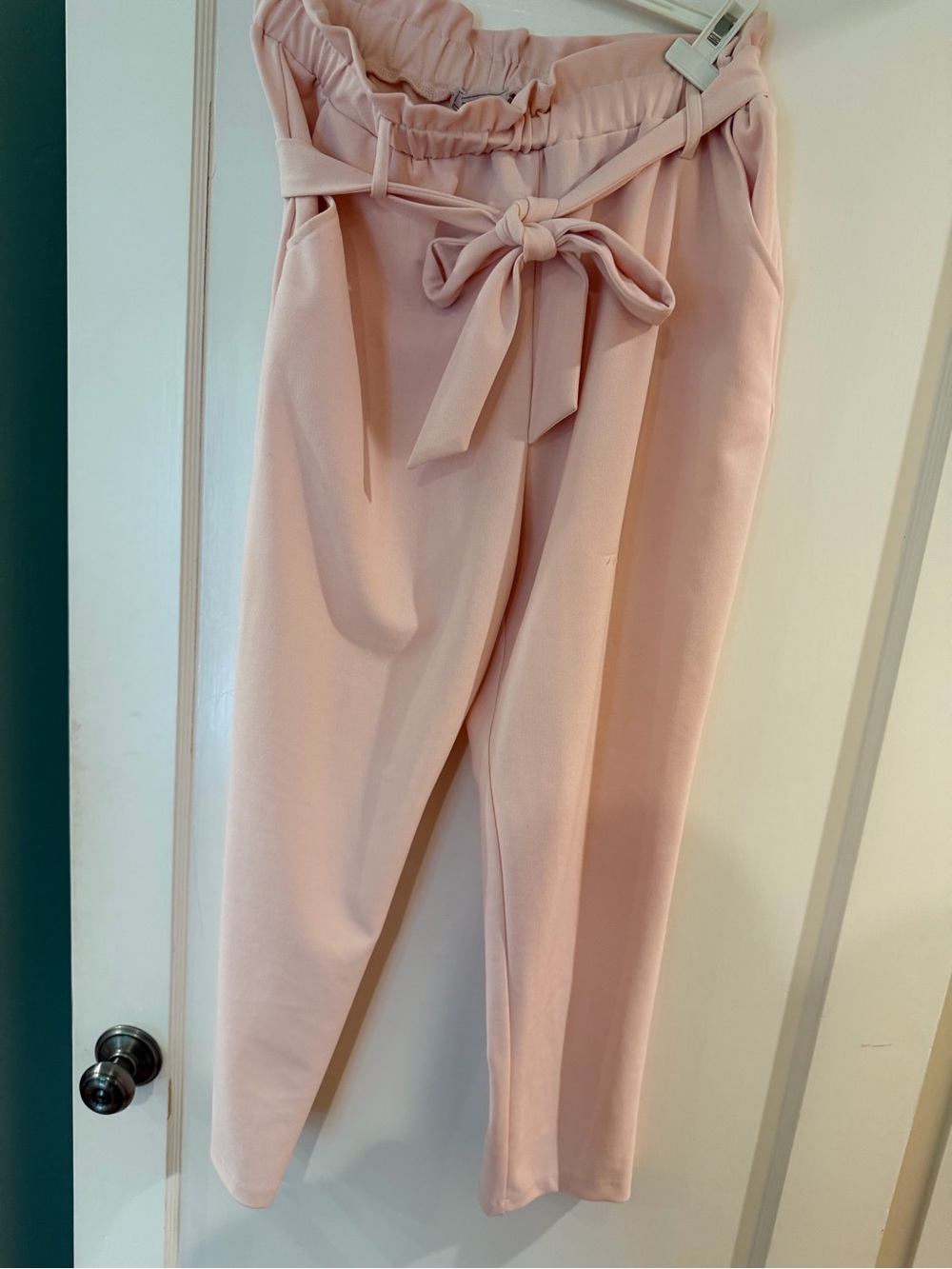 BCBGeneration Blush Pink Paperbag Tie-Waist Trousers
